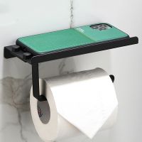 Aluminum Alloy Paper Towel Rack Public Toilet Mobile Phone Holder Bathroom Roll Holder Black Tissue Rack Wall Mounted