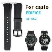 สำหรับ CASIO ผู้ชายสีดำ Edifice EF-552D EF-552 25X20มม. นูนปากกันน้ำสร้อยข้อมือซิลิโคน Tali Jam Tangan Karet