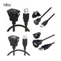 Nku USB 3.0 USB 2.0 Male To Female Panel Flush Mount Extension Cable with Buckle for Car Truck Boat Motorcycle Dashboard 1M