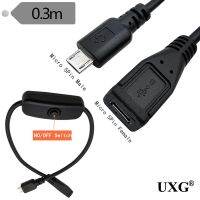 USB micro 5P male-to-female USB cable with on / off switchUSB 2.0 extended push-in key switch cable 0.3m