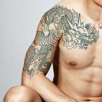 Buy One Get Two Tattoo Sticker Waterproof Long-Lasting Shawl over the Shoulder Chest Dragon Simulation Blood Wolf Eagle Tattoo Sticker