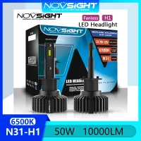 ไม่มีพัดลม Novsight N31 H1 หลอดไฟหน้า LED 50W 10000LM 6500K แสงสีขาว ซุปเปอร์ไบร์ท ไฟ LED สำหรับไฟสูง/ไฟต่ำสำหรับรถยนต์ 2 ชิ้น รับประกัน 1 ปี จัดส่งฟรี