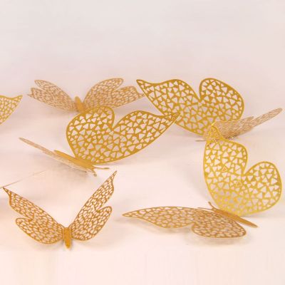 ♚◆﹉ Cross-border business 3 d butterfly wall decorative metallic hollow out background wall paper bronzing butterfly wall stickers