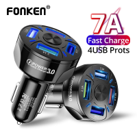 FONKEN อุปกรณ์ชาร์จไฟในรถยนต์4พอร์ต USB 7A 48W,ชาร์จเร็ว QC3.0สำหรับ Iphone 11 Pro Samsung อะแดปเตอร์ในรถบรรทุก