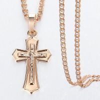 【hot】✻  Fashion Jewelry Mens 585 Gold Color Crucifix Necklace Pendant Snake Chains GP405