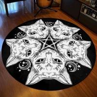 Satanic Cat Goat Impaled Throne Round Rug Bedroom Area Atheist Household Bath Chair Mat Black Carpet Living Room Home Decoration