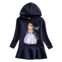 โซเฟียสาวเสื้อกันหนาวชุดกระโปรงแขนยาว Hooded Ruffle Dress2021การ์ตูนเด็กฤดูใบไม้ร่วงเสื้อกันหนาวผ้าฝ้าย Lotus Leaf กระโปรงเสื้อผ้าเด็ก Casual ชุดเดรสทรงหลวม