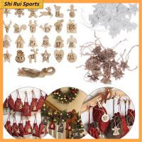 SHIRUI 24PCS/set สุขสันต์วันคริสต์มาส คลิป คริสต์มาส ถุงของขวัญตกแต่ง ป้ายหมายเลข ปฏิทินจุติคริสต์มาส นับถอยหลังแท็กแขวน จี้ไม้