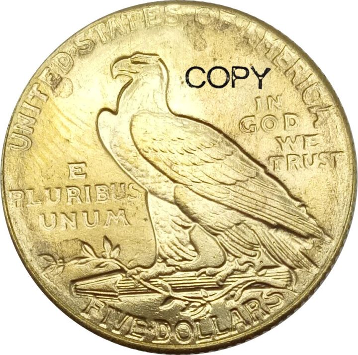 เหรียญกษาปณ์ทองเหลือง1929สีทอง5ดอลลาร์อินเดีย