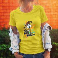 Disney Donald Duck การ์ตูนพิมพ์ผู้หญิงเสื้อยืดแฟชั่น Dropship สบายหญิง T เสื้อรอบคอแขนสั้น Harajuku S-5XL