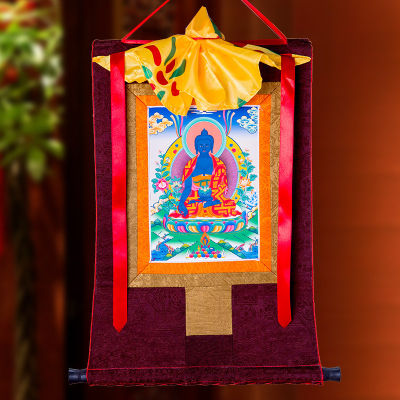 Hot Sales ยาพุทธศาสนิกชนปักผ้าติดตั้ง Tibetan Thangka ตกแต่งภาพวาดเภสัชกรพุทธศาสนิกชนพุทธศาสนิกชนรูปปั้นภาพวาดแบบแขวนพระพุทธรูป