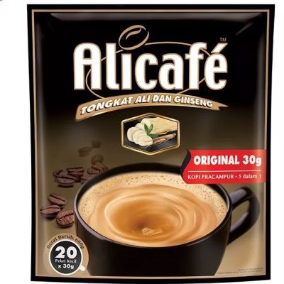 กาแฟผสมโสมสำเร็จรูป Alicafe Tongkat Ali Dan Ginseng Premix Coffee Original 30gx20s