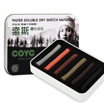 6-color Artist Charcoal Strips Exquisite Tin Box Packaging Sketch Water-soluble Non-cutting Professional Painting Materials