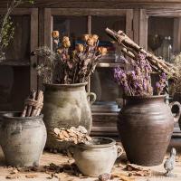 Crude Pottery Pot Flower Vase and Flower Pot Succulent Retro Antique Large Size Soil Ceramic Basin Earthen Jar