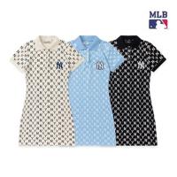 Fashion MLB ชุดเดรสผ้าฝ้าย แขนสั้น พิมพ์ลายตัวอักษร สายตายาว สําหรับผู้หญิง