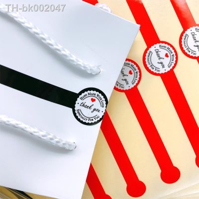 ✿☃ 50 Pcs/lot Red Black Thank you Hand made with love Long strip Kraft Label Sticker DIY For Gift Cake Baking Sealing ticker