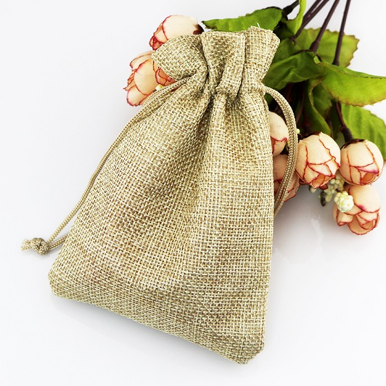Natural Linen Jute Gift Bag Drawstring Burlap Jewelry Candy Pouch Packaging Bags 