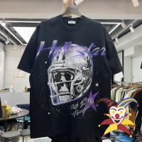 ขนาดใหญ่ Vintage Skull Helmet เสื้อยืดผู้ชายผู้หญิงล้าง T เสื้อ Tee