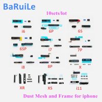 BaRuiLe 10Sets ลําโพงดัง ไมโครโฟน หูป้องกันฝุ่นตาข่ายและกรอบสําหรับ iPhone 11 Pro Max 12 Mini 7 8 7P 8P X XS Max XR Parts