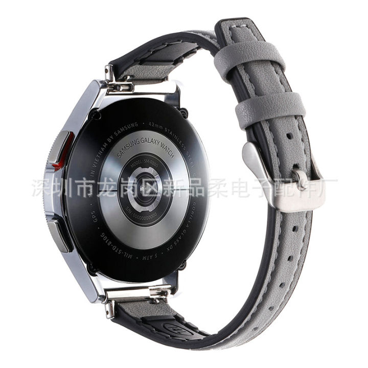 สำหรับ-samsung-watch45-สายหนังซิลิโคน-2022mm-สายรัดข้อมือซิลิโคนหนังแท้สายนาฬิกาหัวเว่ย