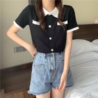 Thin polo Neck Short Sleeve Sweater Female Loose Thin Casual