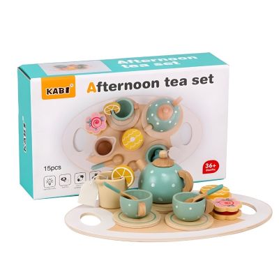 ของเล่นไม้สำหรับเด็กหัดเดินของเล่นชุดชาเล่นสมมติในครัวชุดของเล่นอาหารชุดเล่นน้ำชาสำหรับเด็ก