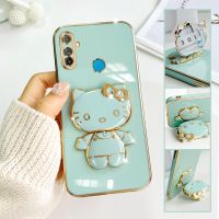 For Realme C3 Mobile Phone Case Fashion Temperament Plating TPU Advanced Rotary Stand Makeup Mirror Hello Kitty Folding Mirror Stand Net Red New Couple Gift Soft Touch Anti slip Anti fall Protective Case