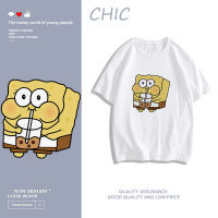 CHIC ผ้าฝ้ายแท้ สพันจ์บ็อบพิมพ์เสื้อยืดแขนสั้น สบาย ๆ T0081