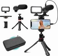 Movo iVlogger- iPhone/Lightning Compatible Vlogging Kit Phone Video Kit Accessories: Phone Tripod, Phone Mount, LED Light and CellphoneMicrophone for Phone Video Recording for YouTube, Vlog