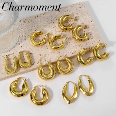 CHARMOMENT Jewelry Minimalism Earrings Gold Color Round Geometry Aesthetic Hoop Earring Street Style Korean Trend Jewellery Gift