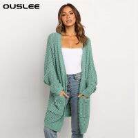 Ouslee Permera Outono คาร์ดิแกน Camisola Feminina Decote Em V Lanterna Manga ลำลอง Solto Malha Camisolas Estilo Coreano Moda Cardigans