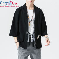 COZY UP สไตล์จีนญี่ปุ่นผู้ชายผ้าฝ้ายผ้าลินินเย็บปักถักร้อยเสื้อคลุมรสสูทแขนเสื้อหลวมลมสายลมคาร์ดิแกนกิโมโนเสื้อฤดูร้อน