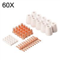 60Pcs/Set Ceramic + Metal Plasma Cutter Tip Electrodes &amp; Long Nozzles Kit Consumable Accessories For PT31 LG40 Torch CUT-50D