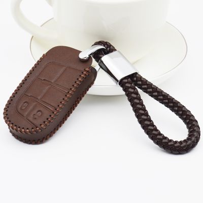 ✶△☸ Leather Car Key Case Cover For Jeep Renegade Grand Cherokee Wk2 Wrangler Jk Jl Compass Key Fob Cover Holder Keychain Accessories