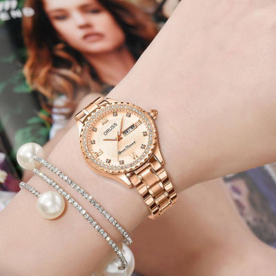【ORUSS】นาฬิกาผู้หญิงนาฬิกาสวิสสไตล์มินิมอล,ใหม่นาฬิกาข้อมือฝังเพชรเป็นของขวัญสำหรับผู้หญิง