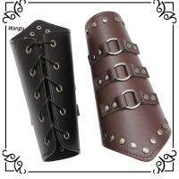 WANGU เครื่องหนังแท้ ยิงธนูแขนยาม ถุงมือกันร้อน สีดำสีน้ำตาล Viking Bracer ของใหม่ พังก์สไตล์ สายรัดนิรภัย ชายหญิง