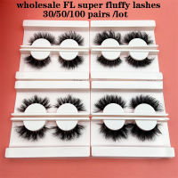 Wholesale FL 3D Super Fluffy Mink False Eyelashes 3050100 Pairslot Dramatic Messy Mink Lashes white tray Custom Labels Makeup