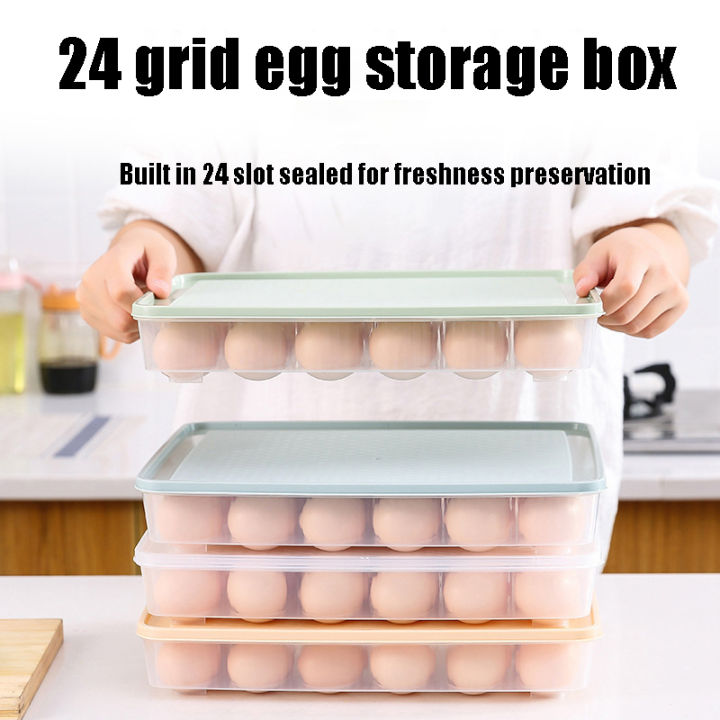 24-grid-egg-box-refrigerator-egg-holder-egg-storage-container-sealed-egg-tray-dustproof-egg-organizer-24-grid-egg-box-protective-egg-keeper-portable-egg-carrier-egg-carton-with-lid-stackable-egg-bin-c