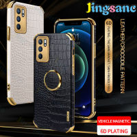 Jingsanc สำหรับ OPPO Reno6 5G/Reno 6Z 5G/Reno 6 Pro 5G/Reno5/Reno5 5G กรณี Soft TPU ซิลิโคนโทรศัพท์หนังจระเข้แม่เหล็กแหวนวงเล็บป้องกันปกหลัง Reno 6 5G /Reno 5