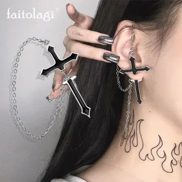 Chain hot sale cross earrings