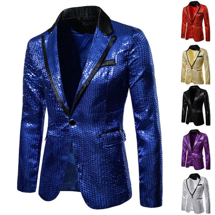 Shiny Gold Shiny Decorated Blazer Jacket for Men Night Club Graduation ...