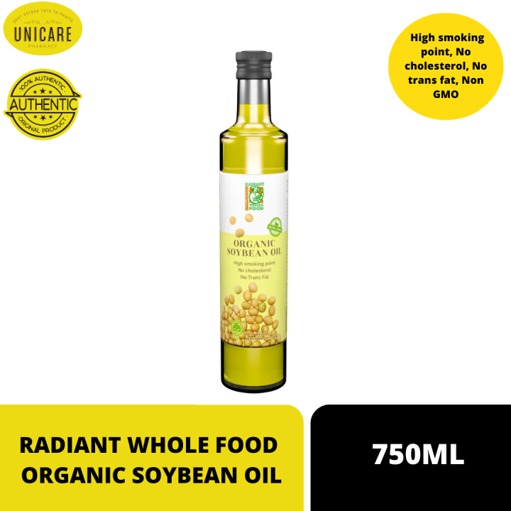 RADIANT WHOLE FOOD ORGANIC SOYBEAN OIL 750ML. High smoking point, No