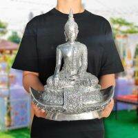 พระพุทธรูปสุโขทัย เนื้อเงินยวง ประทับนั่งบนเรือเศรษฐี (กว้าง8นิ้ว สูง9นิ้ว)พุทธาภิเษกวัดศรีรัตนมหาธาตุ งดงามยิ่ง อานุภาพครอบจักรวาล