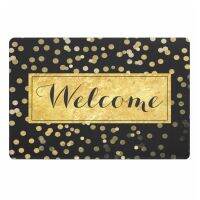 Girly Faux Gold Polka Dots Welcome Doormat for Front Door Sparkling Glitter Floor Door Mat Rug Indoor Outdoor Carpet Home Decor