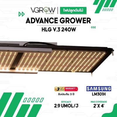 [ready stock][ส่งฟรี] ไฟปลูกต้นไม้ HLG v.3 240W ADVANCE GROWER ชิป Samsung lm301H + 660nm 3500K Grow light ไฟปลูกมีบริการเก็บเงินปลายทาง
