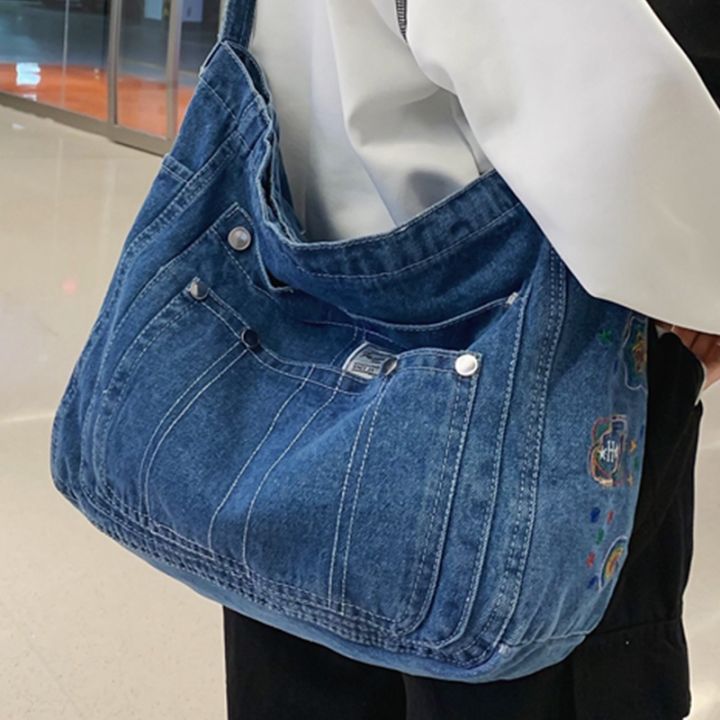 กางเกงยีนส์กระเป๋าสะพายไหล่ของผู้หญิงสูงซักกระเป๋านุ่มผู้หญิงกระเป๋าสะพายข้าง