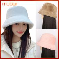 MUBAI ขนเฟอร์เทียม หมวกทรงถัง นุ่มนุ่มๆ สีทึบทึบ หมวกแก๊ปทรงแบน แฟชั่นสำหรับผู้หญิง อบอุ่นและอบอุ่น หมวกของชาวประมง ผู้หญิงผู้หญิงผู้หญิง