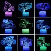 Car Truck Tractor Excavator 3D Night Light LED Touch Illusion Table Lamp Baby Bedroom Decor Gift Lamps for Christmas Birthday Night Lights