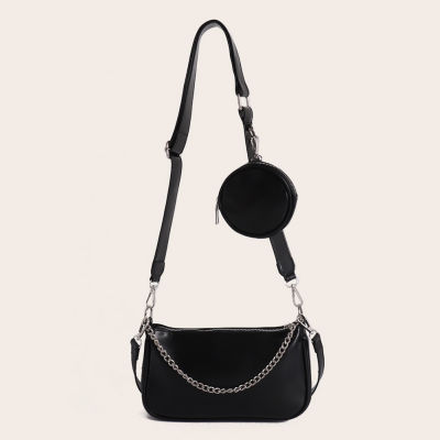 Women Soft PU Leather Shoulder Bag Fashion Female Daily Solid Chain Underarm Bags Ladies Crossbody Bag Tote Bag Composite Set