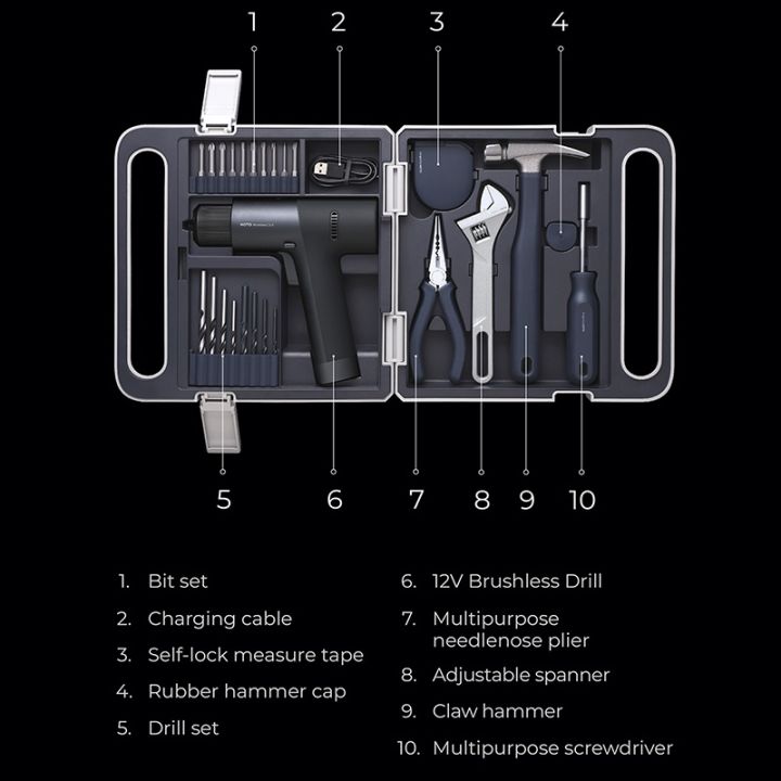 กล่องเครื่องมือสว่านไฟฟ้า-hoto-12v-กล่องเครื่องมือซ่อมไฮบริดกล่องเครื่องมือมือไฟฟ้าสำหรับเครื่องมือติดตั้งในบ้านคีมเข็ม-hamer